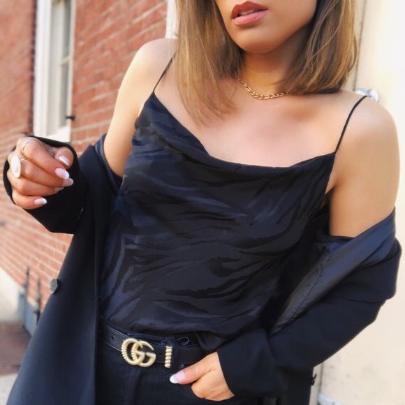 100% Silk Black Zebra Cami Top | Giannina - Picture 6 of 6